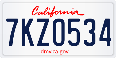 CA license plate 7KZO534