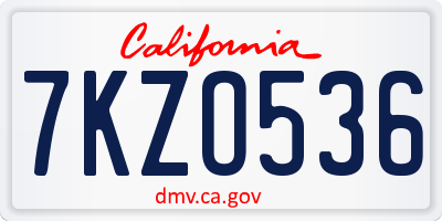 CA license plate 7KZO536