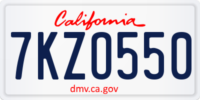 CA license plate 7KZO550