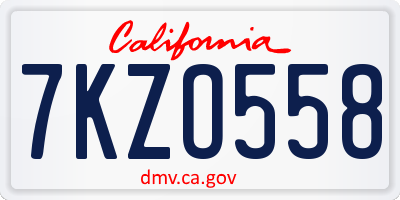 CA license plate 7KZO558
