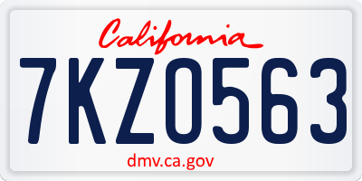 CA license plate 7KZO563