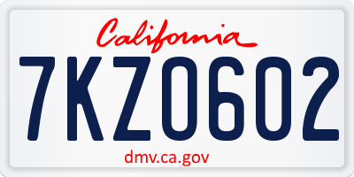 CA license plate 7KZO602