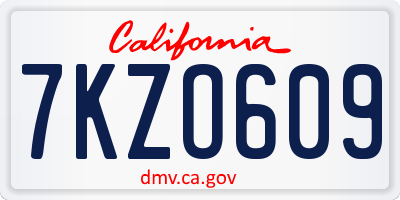 CA license plate 7KZO609