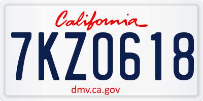 CA license plate 7KZO618