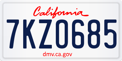 CA license plate 7KZO685