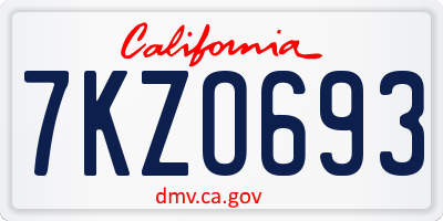 CA license plate 7KZO693
