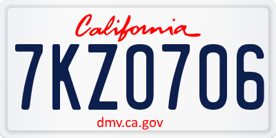 CA license plate 7KZO706
