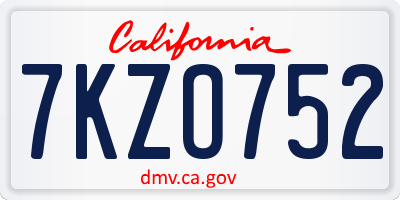 CA license plate 7KZO752