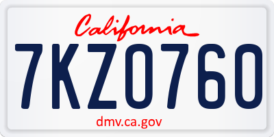 CA license plate 7KZO760