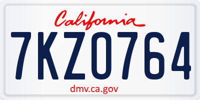 CA license plate 7KZO764