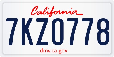 CA license plate 7KZO778