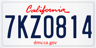 CA license plate 7KZO814
