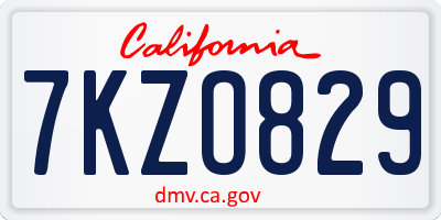 CA license plate 7KZO829