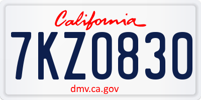 CA license plate 7KZO830