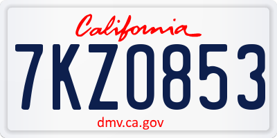 CA license plate 7KZO853