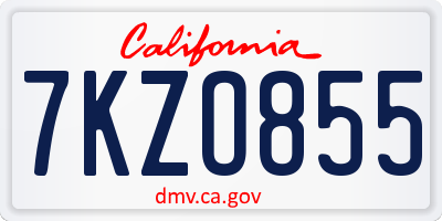 CA license plate 7KZO855