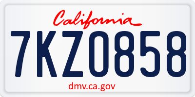 CA license plate 7KZO858