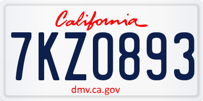 CA license plate 7KZO893