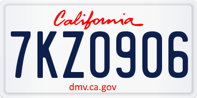 CA license plate 7KZO906