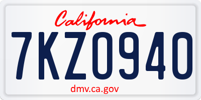 CA license plate 7KZO940