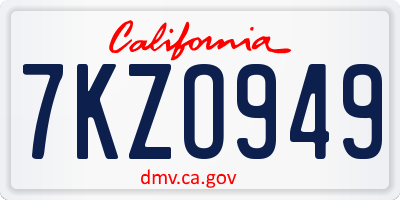 CA license plate 7KZO949