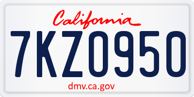 CA license plate 7KZO950