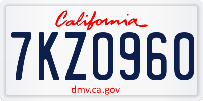 CA license plate 7KZO960