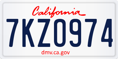 CA license plate 7KZO974
