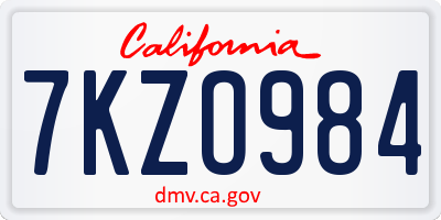 CA license plate 7KZO984