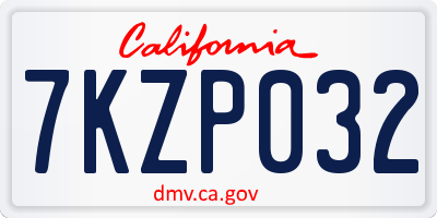 CA license plate 7KZP032