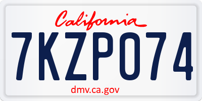 CA license plate 7KZP074