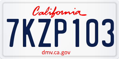 CA license plate 7KZP103