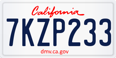 CA license plate 7KZP233