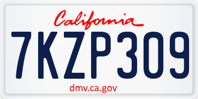 CA license plate 7KZP309