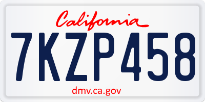 CA license plate 7KZP458