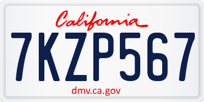 CA license plate 7KZP567