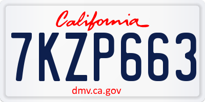 CA license plate 7KZP663