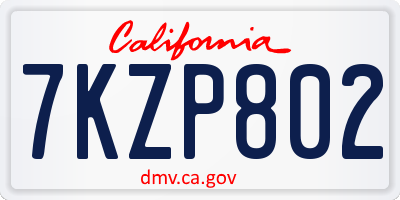 CA license plate 7KZP802