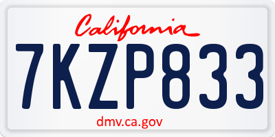 CA license plate 7KZP833