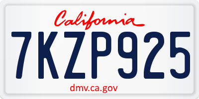 CA license plate 7KZP925