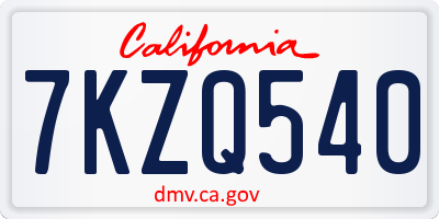 CA license plate 7KZQ540