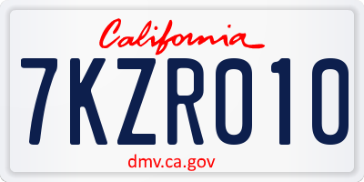 CA license plate 7KZR010