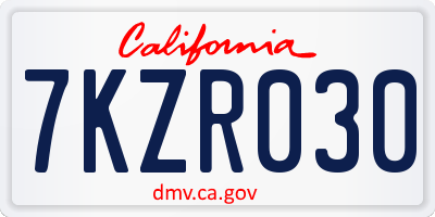 CA license plate 7KZR030