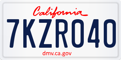 CA license plate 7KZR040
