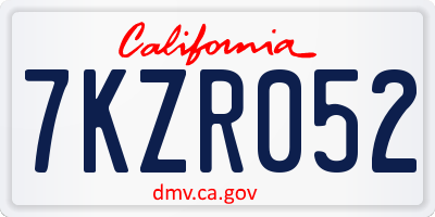 CA license plate 7KZR052