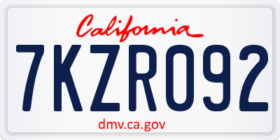 CA license plate 7KZR092