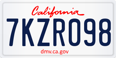 CA license plate 7KZR098