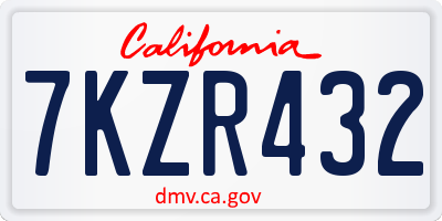 CA license plate 7KZR432