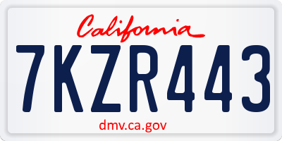 CA license plate 7KZR443