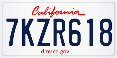 CA license plate 7KZR618